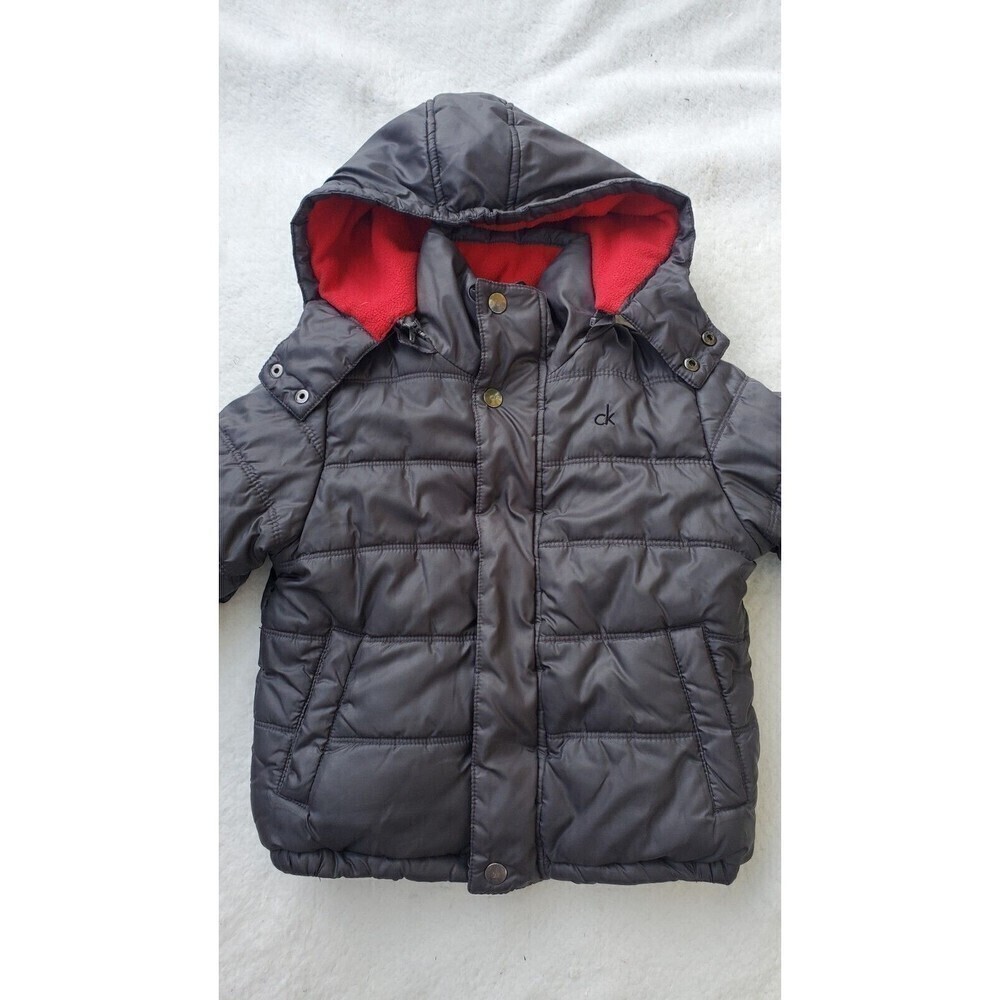 Calvin Klein Jeans Boy's Puffer Jacket Removable Hood Dark Grey Size (2_3) Years